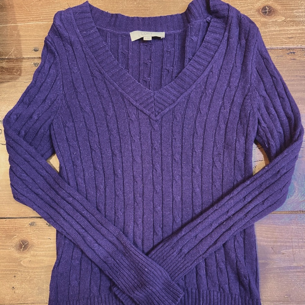Royal purple Ann Taylor LOFT v-neck wool blend sweater